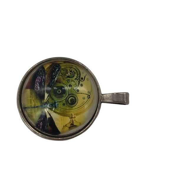 Steam Punk Dragonfly Watch Motif Pendant Glass Dog-tag Bag Charm - Picture 8 of 10